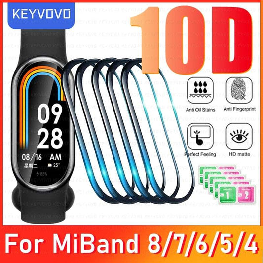 10D Film Glass for Xiaomi Mi Band 8 7 6 5 4 Screen Protector Miband Smart Watchband Full Protective Cover Case Strap Bracelet HD - TIKIJTRONICS # 0