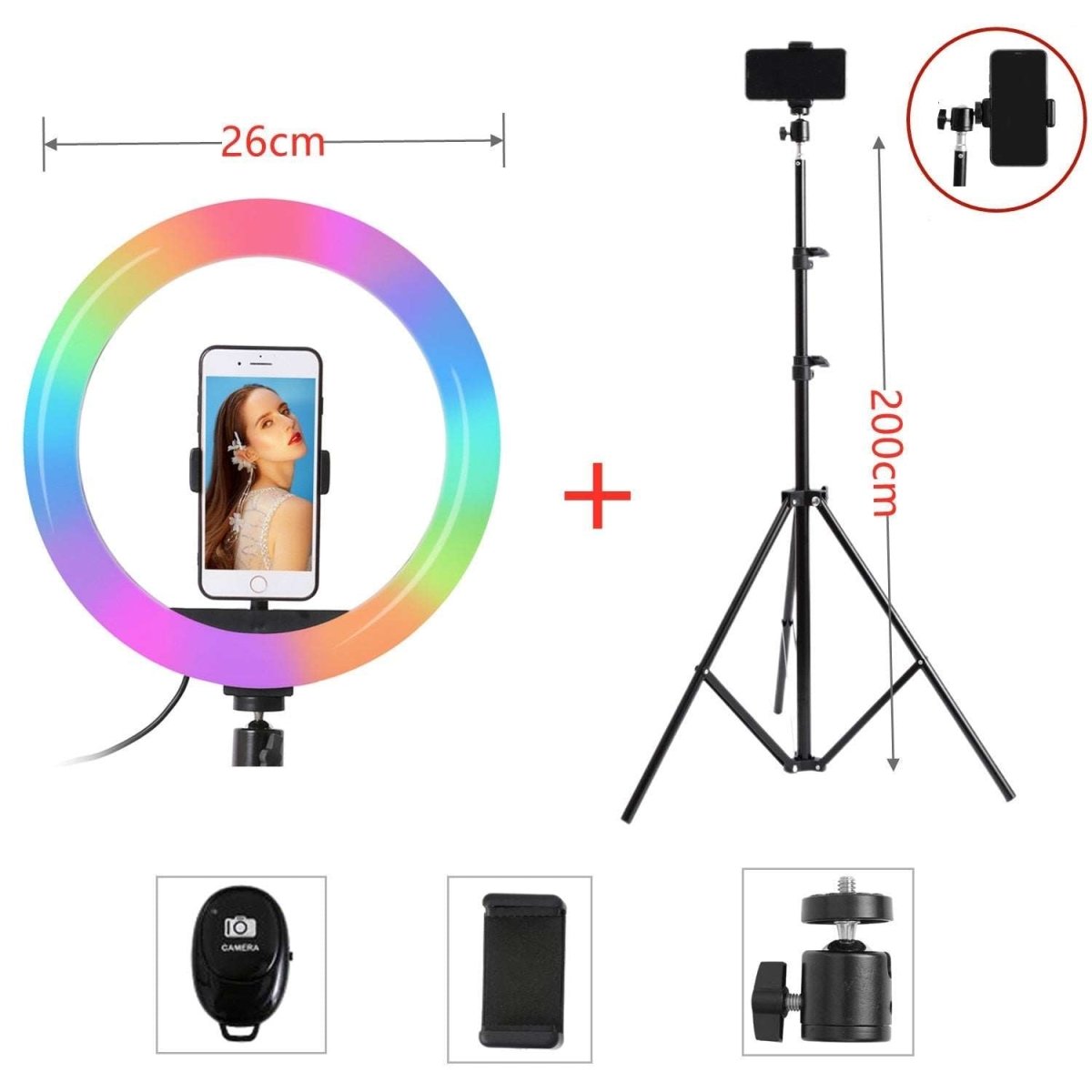 10Inch 13inch RGB LED Selfie Ring Fill Light with 1.6m Tripod Stand Photography Ring Lamp for TikTok Youtube Makeup Video Lights - TIKIJTRONICS 0 SPECIFICATIONSPackage: YesOrigin: Mainland ChinaOperating Voltage: 110 - 220VLighting Type: Ring LightColor Temperature Version: RGB VersionColor Temperature: Bi-color 3200K-5600KCertification: CEBrightness Adjustment Range: 0 - 100%Brand Name: Fotulato TIKIJTRONICS  (Store description)