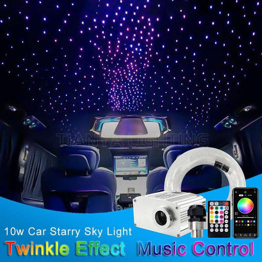 10W Car LED Starry Sky Ceiling Twinkle Fiber Optic Light Interior Decoration Roof Star Light Music Control Ambient Light - TIKIJTRONICS # 0