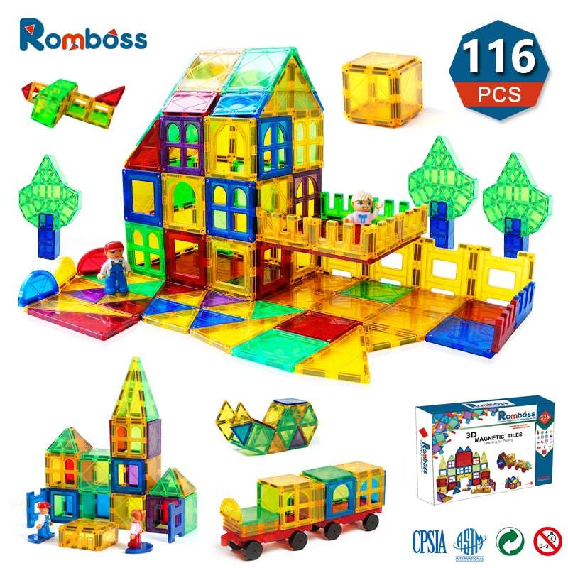 116Pcs Big Size Magnetic Building Blocks Set Constructor Games Magnet Designer Magnetic Tiles Educational Toys for Children Gift - TIKIJTRONICS 0 SPECIFICATIONSTotal Pieces: 116Recommend Age: 4-6y,7-12y,12+yPieces: 116Origin: Mainland ChinaOccasion: Home,Preschool,KindergartenMaterial: PlasticMaterial: ABS Plastic,MagnetColor: MulticolorCertification: CEBrand Name: RombossBrand: RombossAge: Above 3 Years Old TIKIJTRONICS  (Store description)