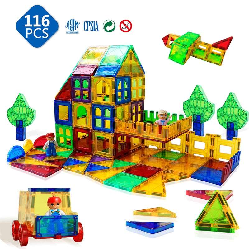 116Pcs Big Size Magnetic Building Blocks Set Constructor Games Magnet Designer Magnetic Tiles Educational Toys for Children Gift - TIKIJTRONICS 0 SPECIFICATIONSTotal Pieces: 116Recommend Age: 4-6y,7-12y,12+yPieces: 116Origin: Mainland ChinaOccasion: Home,Preschool,KindergartenMaterial: PlasticMaterial: ABS Plastic,MagnetColor: MulticolorCertification: CEBrand Name: RombossBrand: RombossAge: Above 3 Years Old TIKIJTRONICS  (Store description)