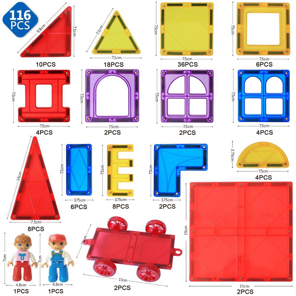 116Pcs Big Size Magnetic Building Blocks Set Constructor Games Magnet Designer Magnetic Tiles Educational Toys for Children Gift - TIKIJTRONICS 0 SPECIFICATIONSTotal Pieces: 116Recommend Age: 4-6y,7-12y,12+yPieces: 116Origin: Mainland ChinaOccasion: Home,Preschool,KindergartenMaterial: PlasticMaterial: ABS Plastic,MagnetColor: MulticolorCertification: CEBrand Name: RombossBrand: RombossAge: Above 3 Years Old TIKIJTRONICS  (Store description)