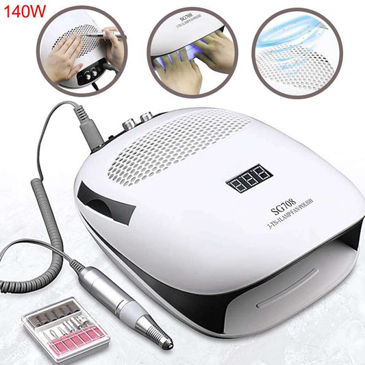 140W 3 IN 1 Nail Lamp Dryer Electric Nail Drill Machine With Nail Dust Suction Collector Vacuum Cleaner Nail Art Equipment - TIKIJTRONICS 0 SPECIFICATIONSnail lamp power: 80WSize: 30.5*22.5*12cmOrigin: Mainland ChinaNail dust collector power: 40WNail dust collector fan: 2 fansNail drill pen power: 20WModel Number: 3 IN 1Brand Name: Jewhiteny TIKIJTRONICS  (Store description)