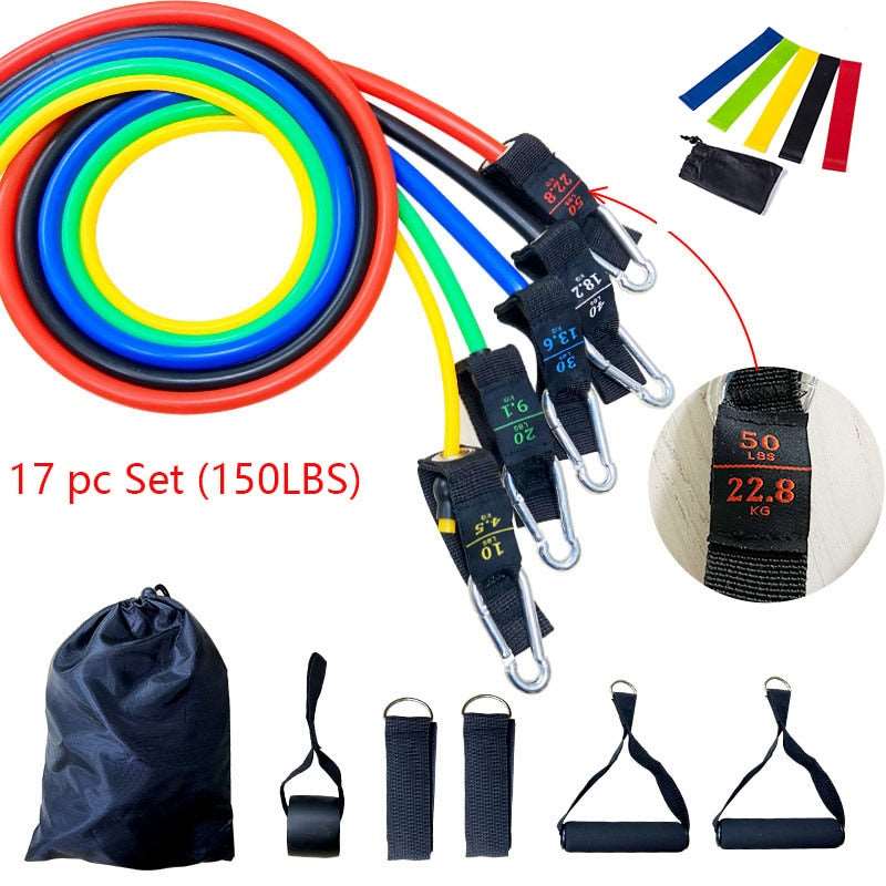 17pcs Resistance Bands Set Fitness Body Building Elastic Sports Band Training Expander Pull Rope Gym Fitness Equipment - TIKIJTRONICS # 0