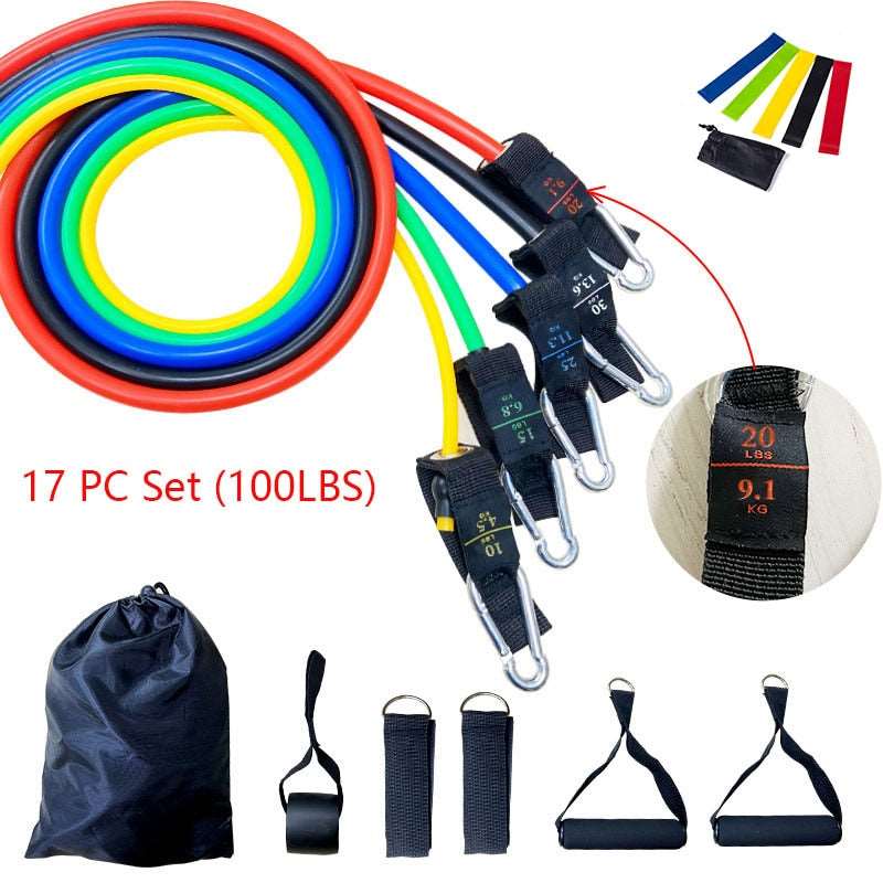 17pcs Resistance Bands Set Fitness Body Building Elastic Sports Band Training Expander Pull Rope Gym Fitness Equipment - TIKIJTRONICS # 0