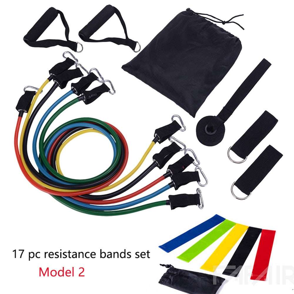 17pcs Resistance Bands Set Fitness Body Building Elastic Sports Band Training Expander Pull Rope Gym Fitness Equipment - TIKIJTRONICS # 0