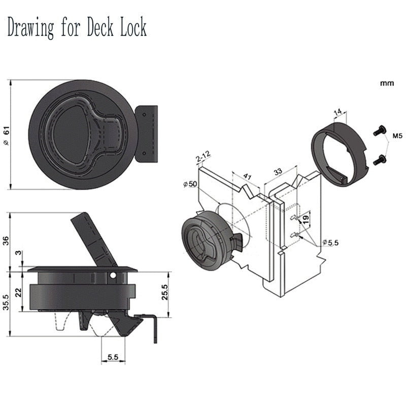 1pcs/2pcs/4pcs/10pcs Round Flush Pull Slam Latch for RV Boat Marine Deck Hatches Lift Pull Handle Non Key Marine Deck Locker.