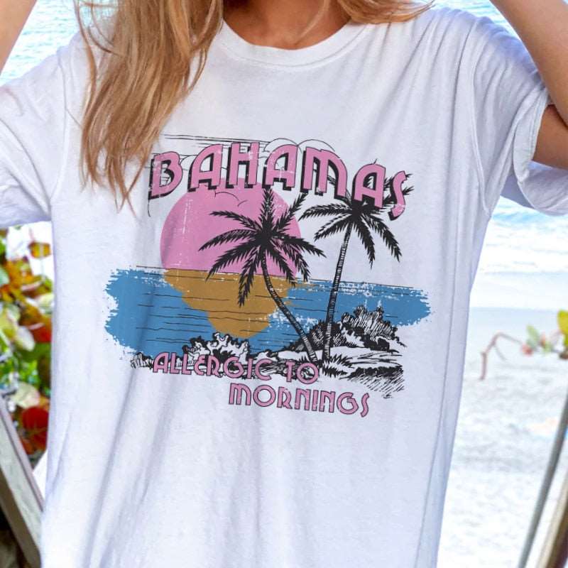 1pcs WHITE Tees Summer Casual Oversized Tee Best Surfing Santa Monica California Womens Retro Style T-Shirt Vacation Beach Shirt - TIKIJTRONICS # 0