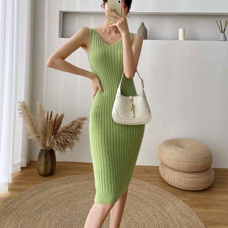 2021 New Fall/Winter Bat Sleeve O-Neck Soft Sweater  + Women's Knitted Vest Long Dress Two-Piece Dress Sets Femme TIKIJTRONICS