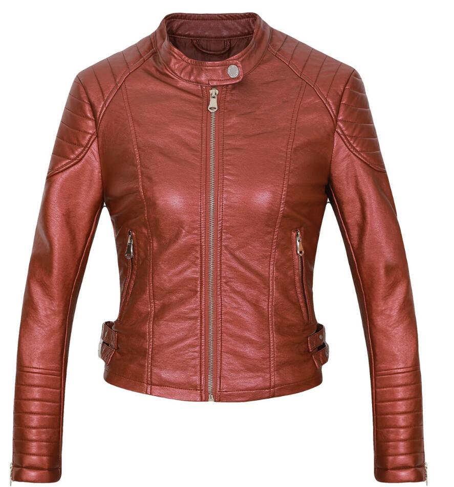 2021 Fashion Women Elegant Zipper Faux Leather Biker Jacket in Brown Black Slim Ladies Coat Casual brand Motorcycle Leather Coat - TIKIJTRONICS # 0