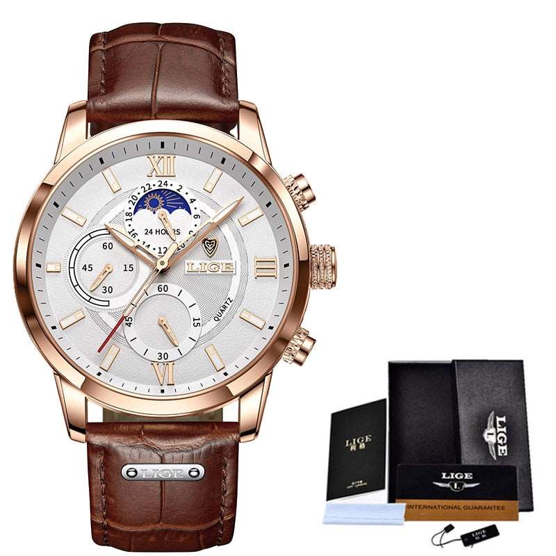 2021 New Mens Watches LIGE Top Brand Leather Chronograph Waterproof Sport Automatic Date Quartz Watch For Men Relogio Masculino - TIKIJTRONICS # 0