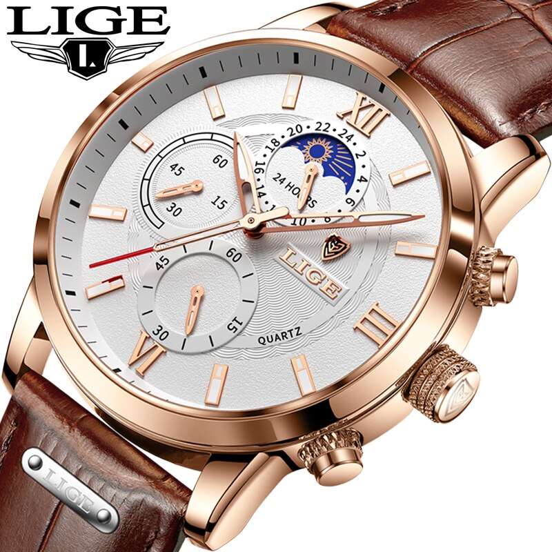 2021 New Mens Watches LIGE Top Brand Leather Chronograph Waterproof Sport Automatic Date Quartz Watch For Men Relogio Masculino - TIKIJTRONICS # 0