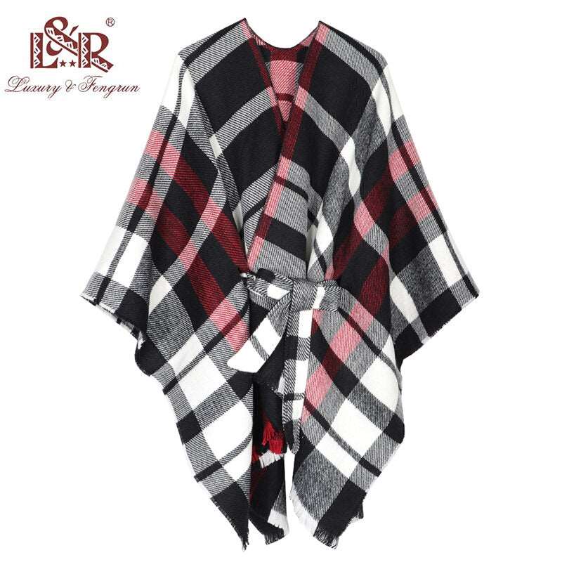 2022 New Design Waistban Dess Winter Poncho for Women Ladies Cashmere Wool Ponchos Leather Hem Shawl Knitted Women Poncho Scarf - TIKIJTRONICS # 0