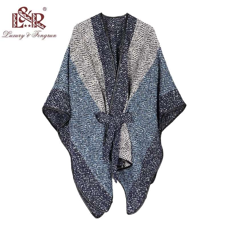 2022 New Design Waistban Dess Winter Poncho for Women Ladies Cashmere Wool Ponchos Leather Hem Shawl Knitted Women Poncho Scarf - TIKIJTRONICS # 0