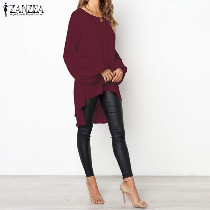 2023 ZANZEA Fashion Puff Sleeve Tops Women's Asymmetrical Blouse Elegant Casual Layered Blusas Female Blusas  Tunic TIKIJTRONICS