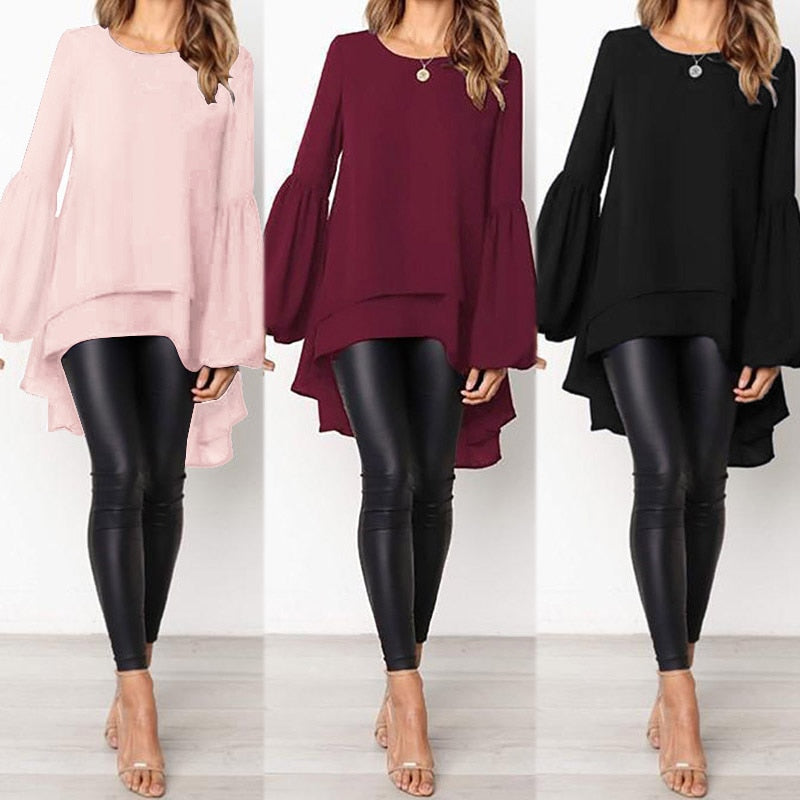 2023 ZANZEA Fashion Puff Sleeve Tops Women's Asymmetrical Blouse Elegant Casual Layered Blusas Female Blusas  Tunic TIKIJTRONICS