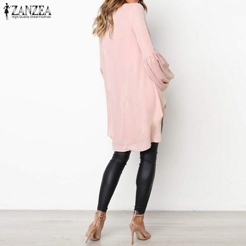 2023 ZANZEA Fashion Puff Sleeve Tops Women's Asymmetrical Blouse Elegant Casual Layered Blusas Female Blusas  Tunic TIKIJTRONICS