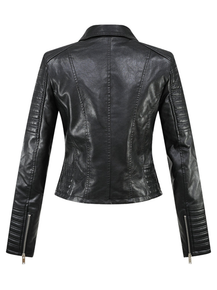 2023 New Fashion Women Autumn Winter Motorcycle Faux Leather Jackets Lady Long Sleeve Biker White PU Punk Streetwear Black Coats - TIKIJTRONICS # 0