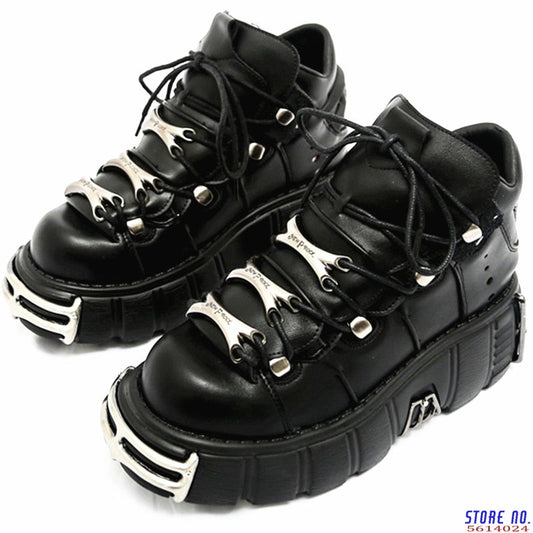 2023 Punk Style Women Sneakers Lace-up 6CM Platform Shoes Woman Creepers Female Casual Flats Metal Decor Tenis Feminino - TIKIJTRONICS # 0