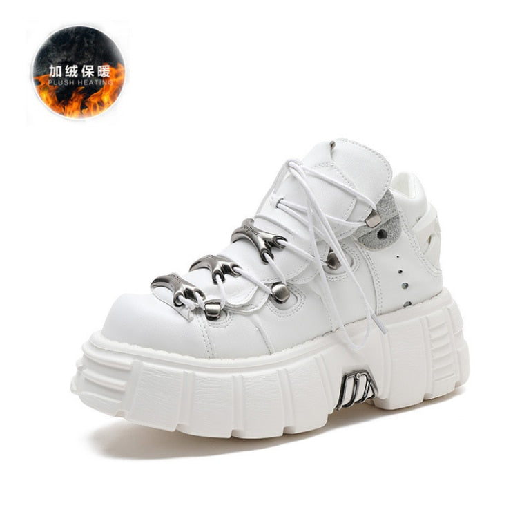 2023 Punk Style Women Sneakers Lace-up 6CM Platform Shoes Woman Creepers Female Casual Flats Metal Decor Tenis Feminino - TIKIJTRONICS # 0