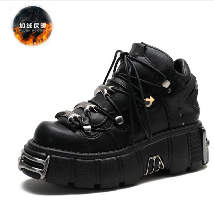 2023 Punk Style Women Sneakers Lace-up 6CM Platform Shoes Woman Creepers Female Casual Flats Metal Decor Tenis Feminino - TIKIJTRONICS # 0