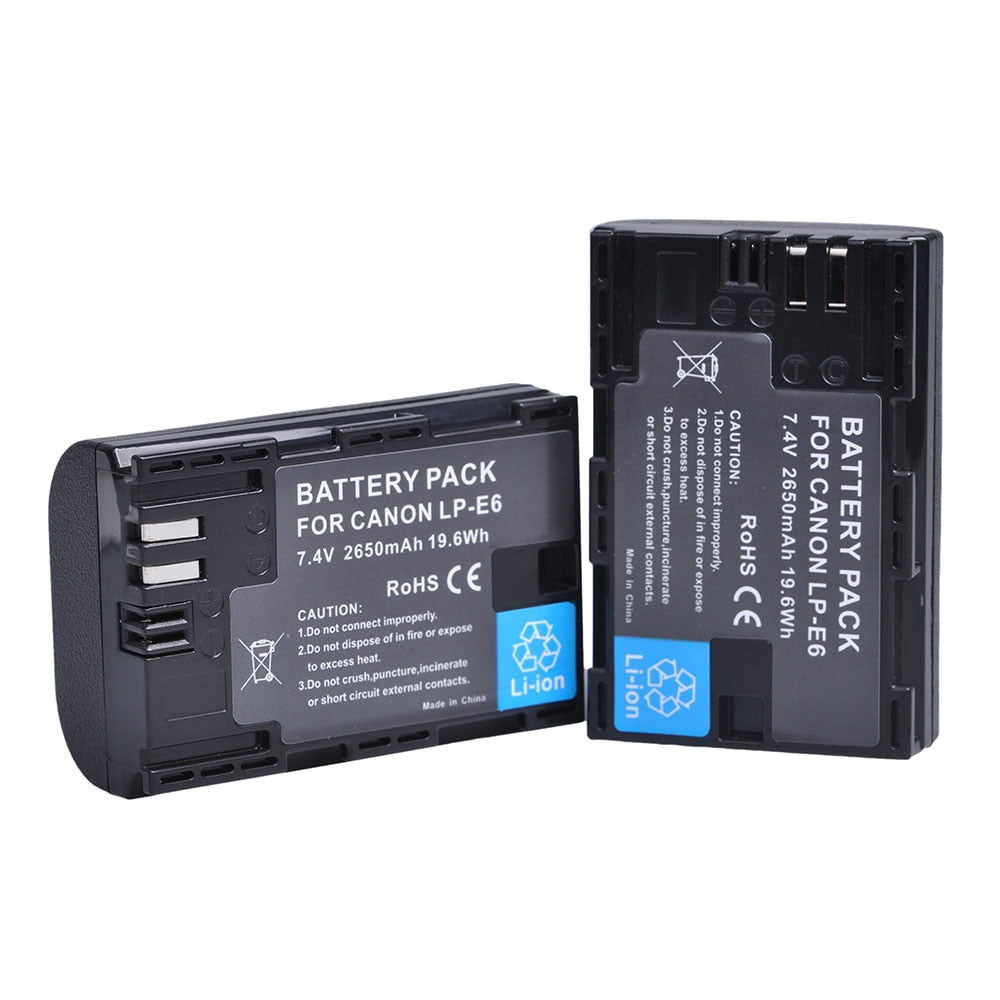 2650mAh LP E6 LPE6 LP-E6 E6N Battery + LED Dual Charger For Canon EOS 5DS R 5D Mark II 5D Mark III 6D 7D 70D 80D Camera - TIKIJTRONICS 0 SPECIFICATIONSVolts: 7.4VUse: CameraType: Standard BatteryRechargeable: YesPackage: YesOrigin: Mainland ChinaModel Number: LP-E6/E6NCertification: CECertification: FCCCapacity: 2650mAhBrand Name: BatmaxBattery Type: Rechargeable Li-ion battery TIKIJTRONICS  (Store description)