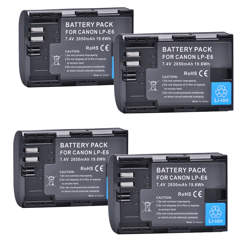 2650mAh LP E6 LPE6 LP-E6 E6N Battery + LED Dual Charger For Canon EOS 5DS R 5D Mark II 5D Mark III 6D 7D 70D 80D Camera - TIKIJTRONICS 0 SPECIFICATIONSVolts: 7.4VUse: CameraType: Standard BatteryRechargeable: YesPackage: YesOrigin: Mainland ChinaModel Number: LP-E6/E6NCertification: CECertification: FCCCapacity: 2650mAhBrand Name: BatmaxBattery Type: Rechargeable Li-ion battery TIKIJTRONICS  (Store description)