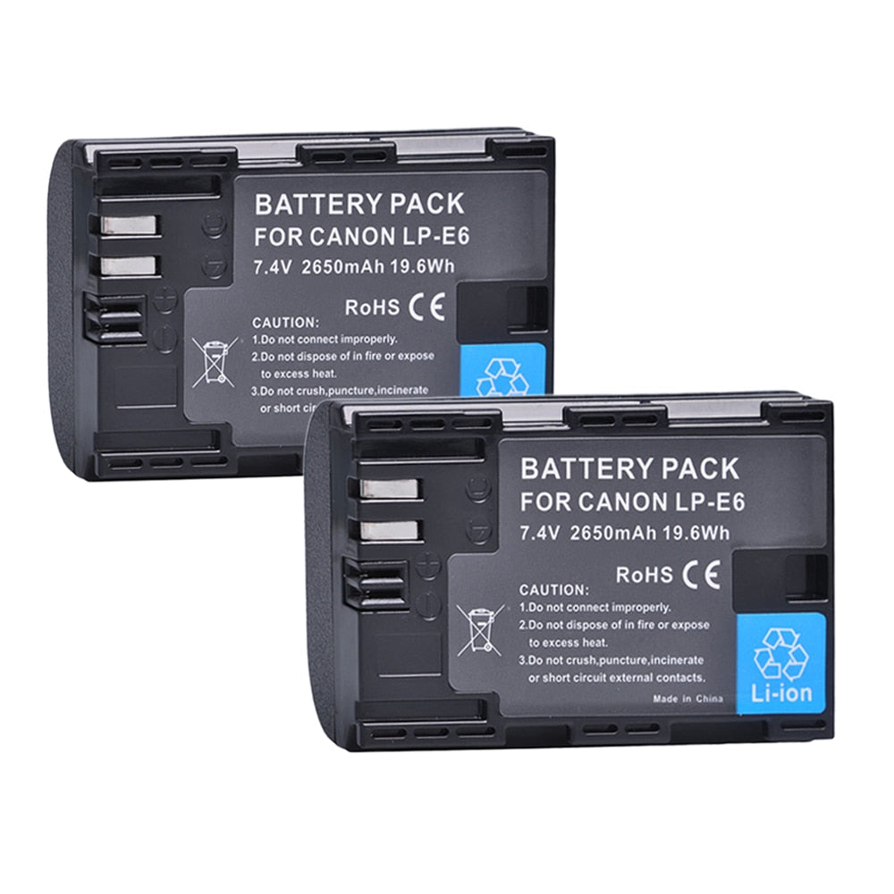 2650mAh LP E6 LPE6 LP-E6 E6N Battery + LED Dual Charger For Canon EOS 5DS R 5D Mark II 5D Mark III 6D 7D 70D 80D Camera - TIKIJTRONICS 0 SPECIFICATIONSVolts: 7.4VUse: CameraType: Standard BatteryRechargeable: YesPackage: YesOrigin: Mainland ChinaModel Number: LP-E6/E6NCertification: CECertification: FCCCapacity: 2650mAhBrand Name: BatmaxBattery Type: Rechargeable Li-ion battery TIKIJTRONICS  (Store description)