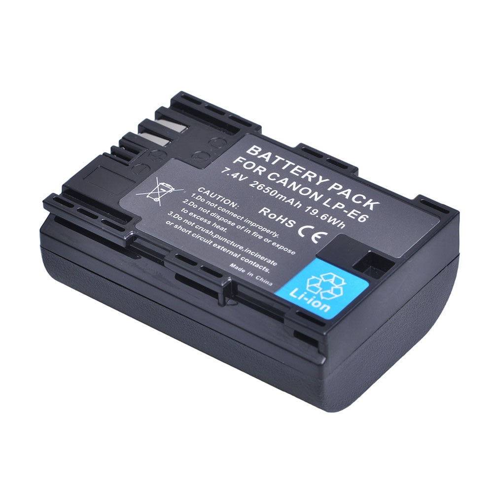 2650mAh LP E6 LPE6 LP-E6 E6N Battery + LED Dual Charger For Canon EOS 5DS R 5D Mark II 5D Mark III 6D 7D 70D 80D Camera - TIKIJTRONICS 0 SPECIFICATIONSVolts: 7.4VUse: CameraType: Standard BatteryRechargeable: YesPackage: YesOrigin: Mainland ChinaModel Number: LP-E6/E6NCertification: CECertification: FCCCapacity: 2650mAhBrand Name: BatmaxBattery Type: Rechargeable Li-ion battery TIKIJTRONICS  (Store description)