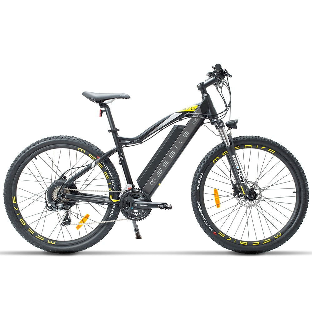 27.5inch XC Electric Mountain Bike Stealth Lithium Battery E-bike  Adult Travel Speed 400w Motor EMTB - TIKIJTRONICS 0 SPECIFICATIONSWheel Size: 27.5Wattage: 351 - 500wVoltage: 48VStyle: Luxury TypeRated Passenger Capacity: One SeatRange per Power: 31 - 60 kmPower Supply: Lithium BatteryOrigin: Mainland ChinaMotor: BrushlessModel Number: MSMax Speed: 30-50km/hFrame Material: Aluminum AlloyFoldable: YesCertification: ceBrand Name: HRTC TIKIJTRONICS  (Store description)