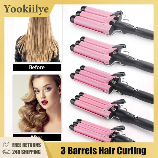 3 Barrels Hair Curling Iron Automatic Perm Splint Ceramic Hair Curler Hair Waver Curlers Rollers Styling Tools Hair Styler Wand - TIKIJTRONICS # 0