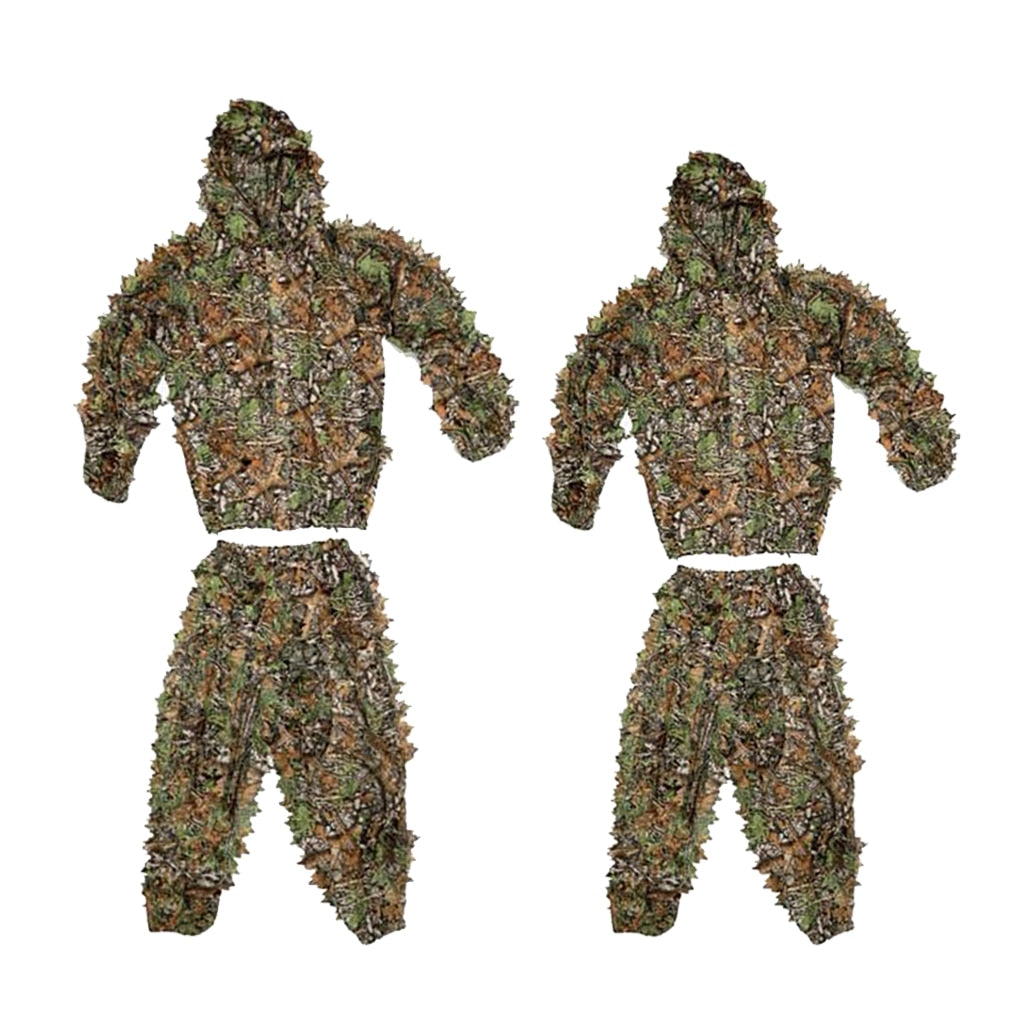 3D Camo Hooded Stretchy Ghillie Suits Clothes Jacket Pants Zipper Design for Hunting Shooting - TIKIJTRONICS 0 SPECIFICATIONSType: Jacket & Pants SetStyle: Ghillie SuitsSize: One SizeQuantity: 1 SetOrigin: Mainland ChinaMaterial: CottonGender: UnisexFit: Fits true to size, take your normal sizeFeatures: 3-D Clothing, HoodCountry/Region of Manufacture: ChinaBundle Description: Jacket Pants Head TIKIJTRONICS  (Store description)