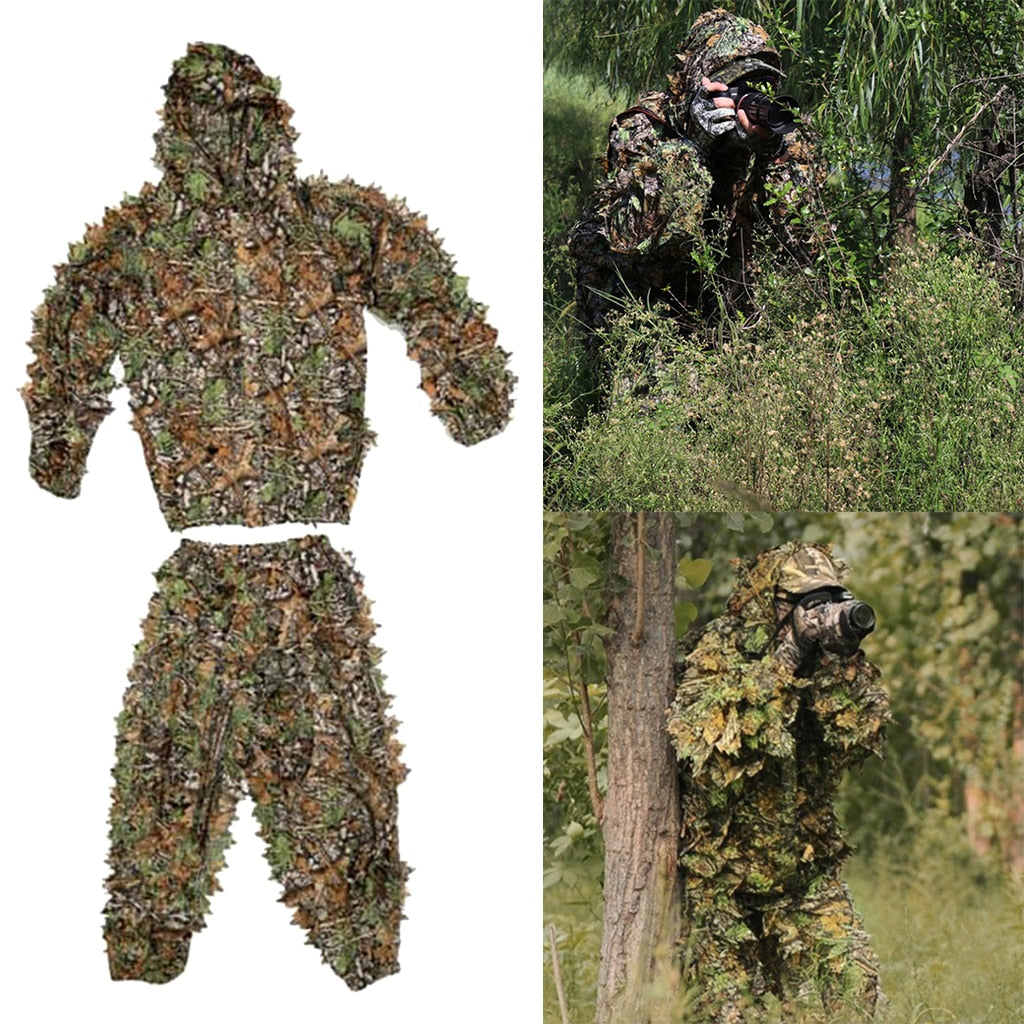 3D Camo Hooded Stretchy Ghillie Suits Clothes Jacket Pants Zipper Design for Hunting Shooting - TIKIJTRONICS 0 SPECIFICATIONSType: Jacket & Pants SetStyle: Ghillie SuitsSize: One SizeQuantity: 1 SetOrigin: Mainland ChinaMaterial: CottonGender: UnisexFit: Fits true to size, take your normal sizeFeatures: 3-D Clothing, HoodCountry/Region of Manufacture: ChinaBundle Description: Jacket Pants Head TIKIJTRONICS  (Store description)