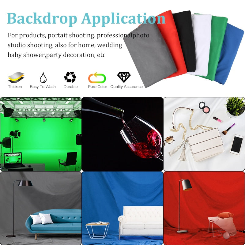 3X1/2/3/4/6M Photography Backdrops Polyester Cotton Photo Studio Backdrop Green Screen Chromakey Photo Shoot Background 6 Colors TIKIJTRONICS