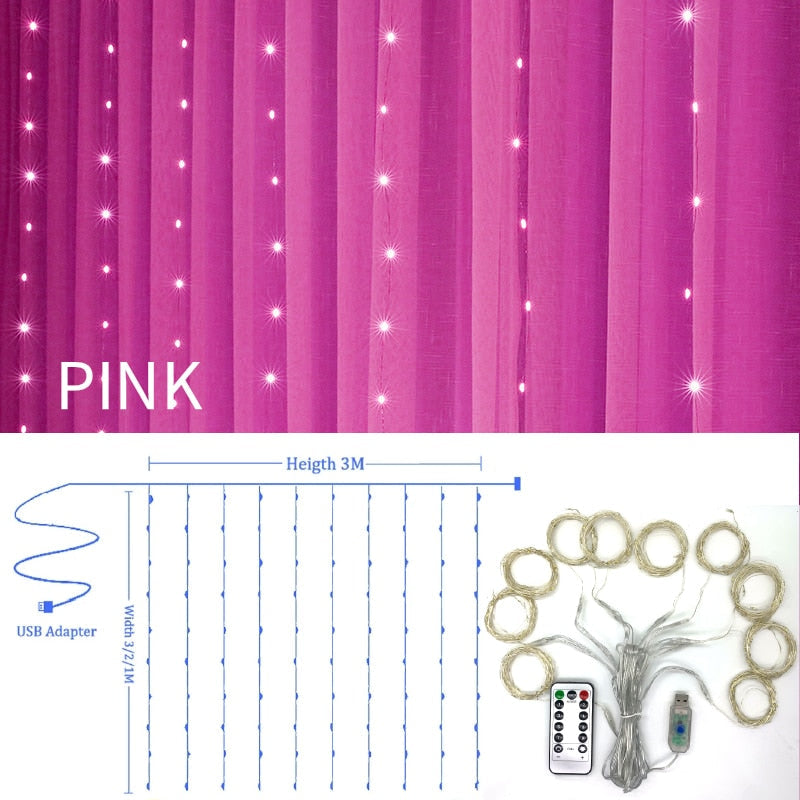 3m 100/200/300 LED Curtain String Light Flash Garland Rustic Wedding Party Decoration Table Bridal Shower Bachelorette Home Gift TIKIJTRONICS