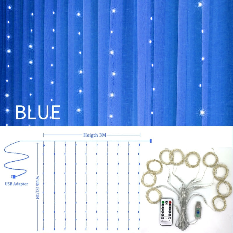 3m 100/200/300 LED Curtain String Light Flash Garland Rustic Wedding Party Decoration Table Bridal Shower Bachelorette Home Gift TIKIJTRONICS