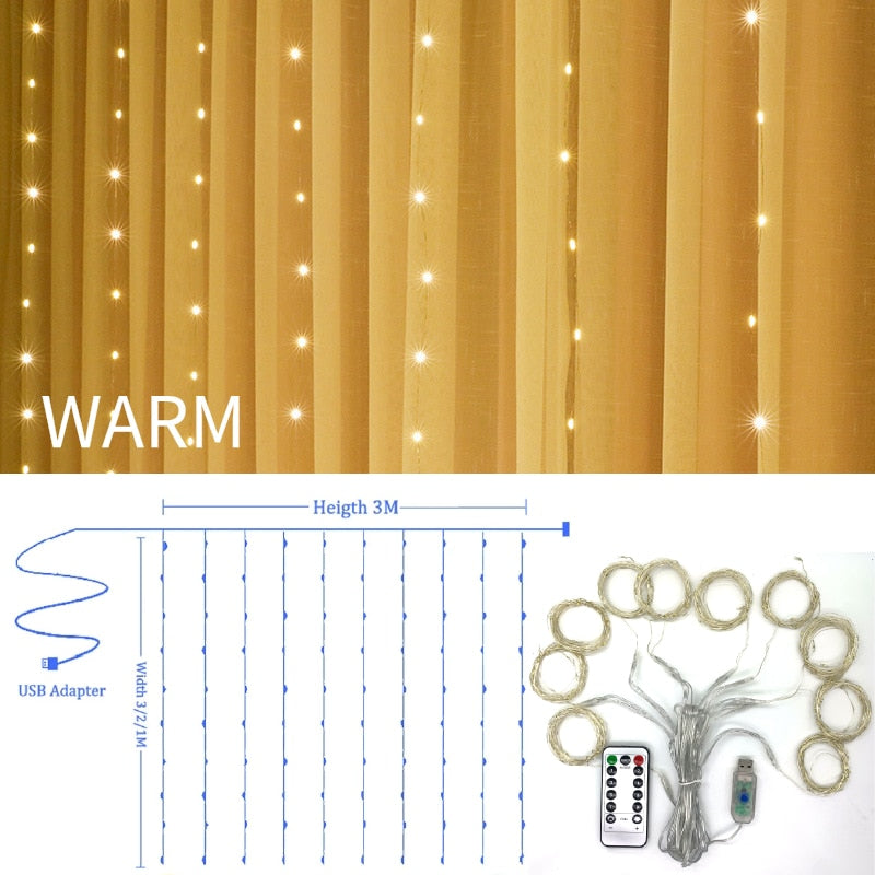 3m 100/200/300 LED Curtain String Light Flash Garland Rustic Wedding Party Decoration Table Bridal Shower Bachelorette Home Gift TIKIJTRONICS