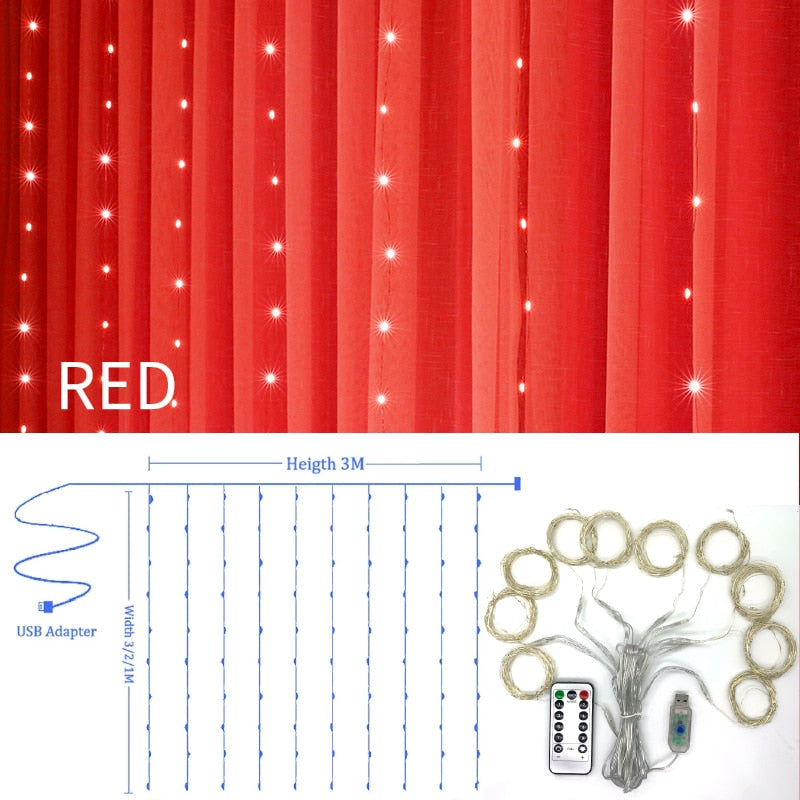 3m 100/200/300 LED Curtain String Light Flash Garland Rustic Wedding Party Decoration Table Bridal Shower Bachelorette Home Gift TIKIJTRONICS