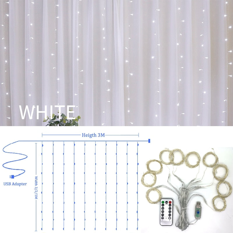 3m 100/200/300 LED Curtain String Light Flash Garland Rustic Wedding Party Decoration Table Bridal Shower Bachelorette Home Gift TIKIJTRONICS