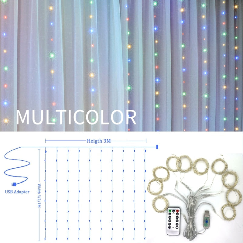 3m 100/200/300 LED Curtain String Light Flash Garland Rustic Wedding Party Decoration Table Bridal Shower Bachelorette Home Gift TIKIJTRONICS