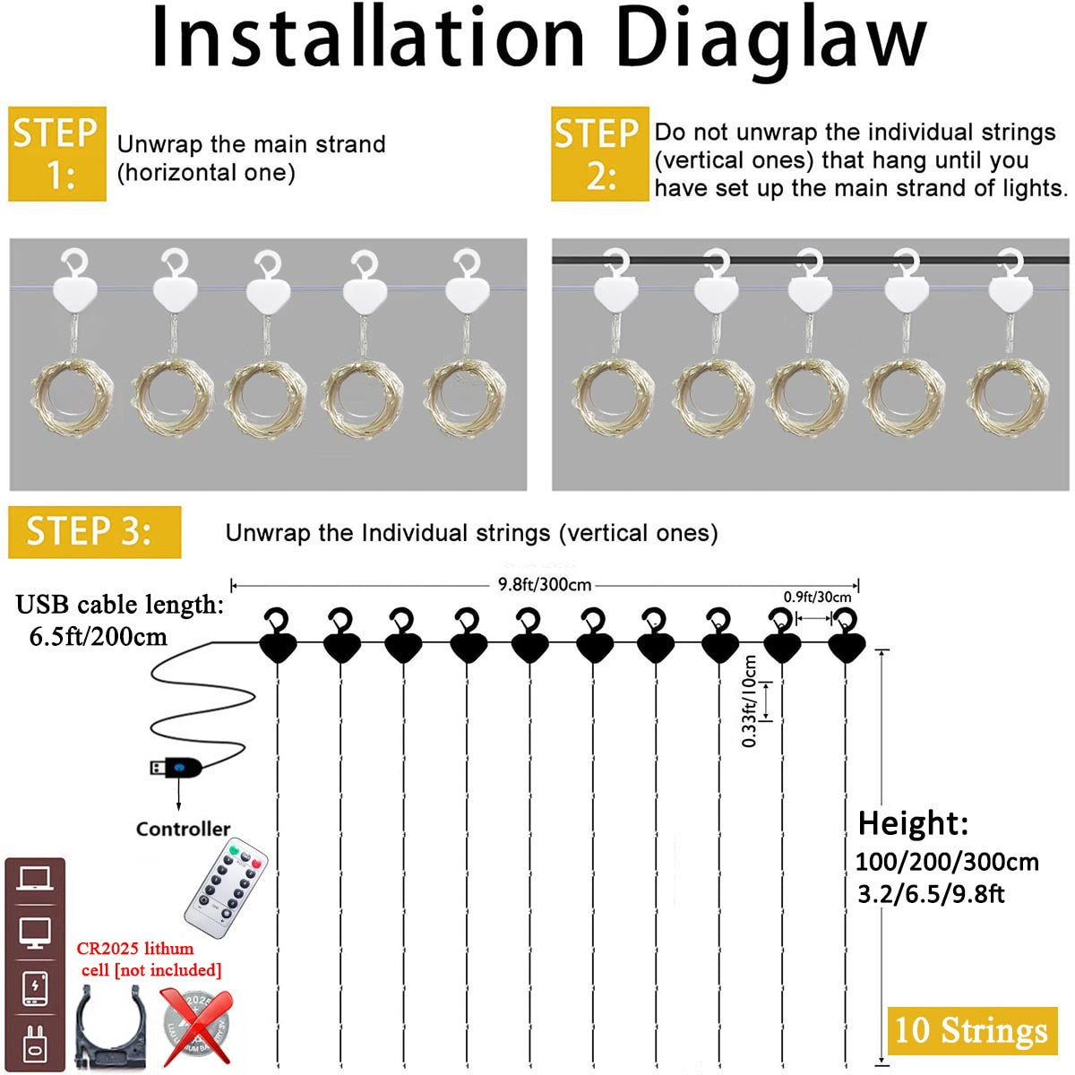 3m 100/200/300LED Curtain String Light Garland Wedding Party Decorations Table Bachelorette Birthday Ramadan Easter Home Festoon TIKIJTRONICS