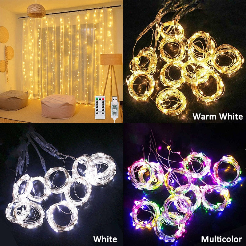 3m 100/200/300LED Curtain String Light Garland Wedding Party Decorations Table Bachelorette Birthday Ramadan Easter Home Festoon TIKIJTRONICS