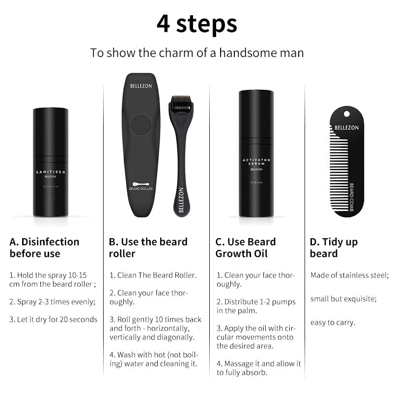 4 Pcs/Set Beard Growth Kit Men's Beard Growth Oil Nourishing Enhancer Beard Oil Beard Care With Comb Beard Roller Beard Oil - Premium 0 from TIKIJTRONICS - Just $16.24! Shop now at TIKIJTRONICS