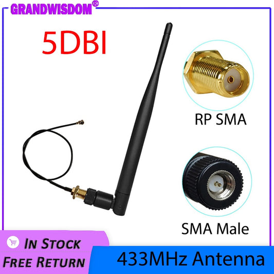 433MHz Antenna LORA LORAWAN 5dbi SMA Male Connector 433 IOT antena waterproof directional antenne 21cm RP-SMA/u.FL Pigtail Cable TIKIJTRONICS