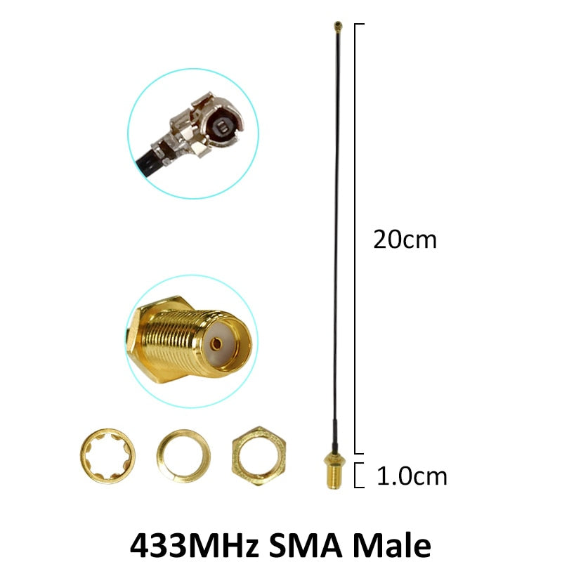 433MHz Antenna LORA LORAWAN 5dbi SMA Male Connector 433 IOT antena waterproof directional antenne 21cm RP-SMA/u.FL Pigtail Cable TIKIJTRONICS