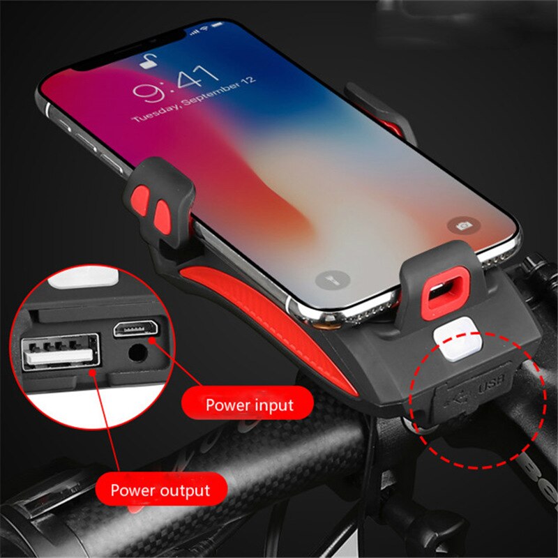 4 In 1 Bike Front Light Phone Holder Handlebar Stand with Bike Bell Function Power Bank Bicycle Lamp Flashlight for MTB Bike - TIKIJTRONICS # 0