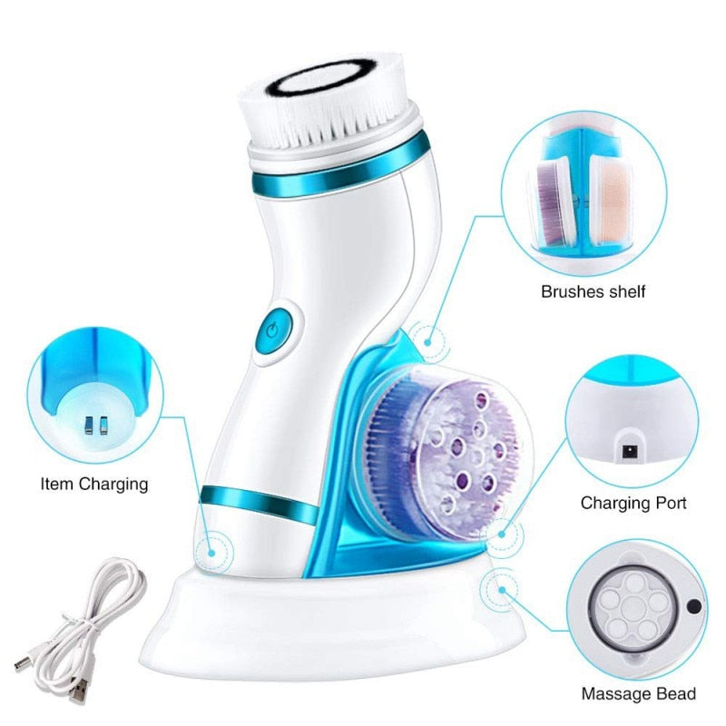 4 in 1 Electric Facial Cleansing Brush Skin Scrubber Deep Face Cleaning Peeling Machine Pore Cleaner Roller Massager - TIKIJTRONICS 0 SPECIFICATIONSWaterproof Standard: IPX-6Wash Face Cleaning Machine: Electric Facial CleanserType: Facial Cleansing BrushesPower Source: USB ChargerOrigin: Mainland ChinaNumber of Pieces: One UnitFunction: Facial CleanCommodity Quality Certification: ceCertification: CEBrand Name: Ulian TIKIJTRONICS  (Store description)