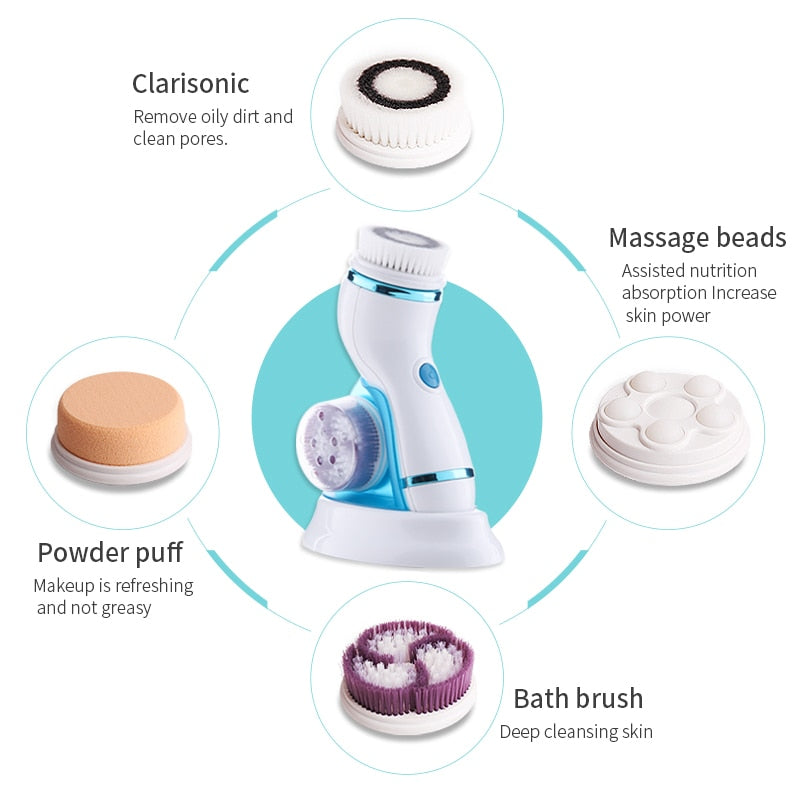 4 in 1 Electric Facial Cleansing Brush Skin Scrubber Deep Face Cleaning Peeling Machine Pore Cleaner Roller Massager - TIKIJTRONICS 0 SPECIFICATIONSWaterproof Standard: IPX-6Wash Face Cleaning Machine: Electric Facial CleanserType: Facial Cleansing BrushesPower Source: USB ChargerOrigin: Mainland ChinaNumber of Pieces: One UnitFunction: Facial CleanCommodity Quality Certification: ceCertification: CEBrand Name: Ulian TIKIJTRONICS  (Store description)