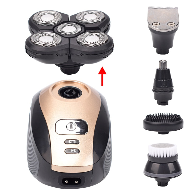 5 In 1 4D Men&#39;s Rechargeable Bald Head Electric Shaver 5 Floating Heads Beard Nose Ear Hair Trimmer Razor Clipper Facial Brush.