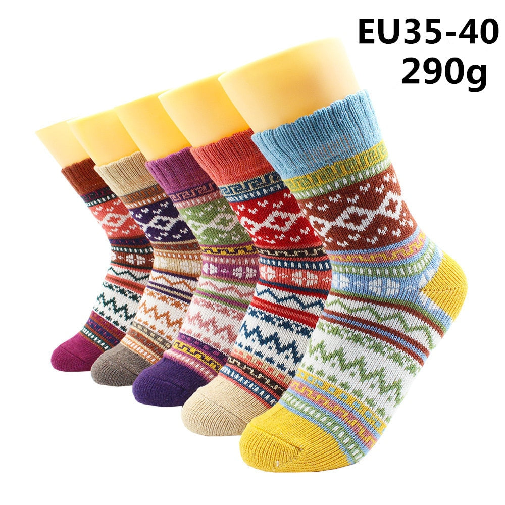 5 Pairs Winter Warmer Women Thicken Thermal Wool Cashmere Snow Socks Fashion Casual Euramerican National Wool Socks for Women - Premium 0 from TIKIJTRONICS - Just $10.01! Shop now at TIKIJTRONICS